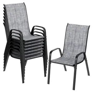 Arlopu 8pcs Patio Chairs, Stackable Textilene Outdoor Dining Furniture for All Weather, with 17.7″ Wide Seat & Metal Frame, for Garden, Backyard, Deck, Restaurant, Poolside
