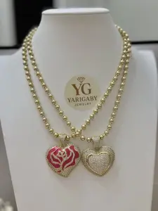 YG JEWELRY 18in Elegant Heart Pendant Necklace for Women - Modern Versatile Jewelry Accessory with Pink & Transparent Dangles