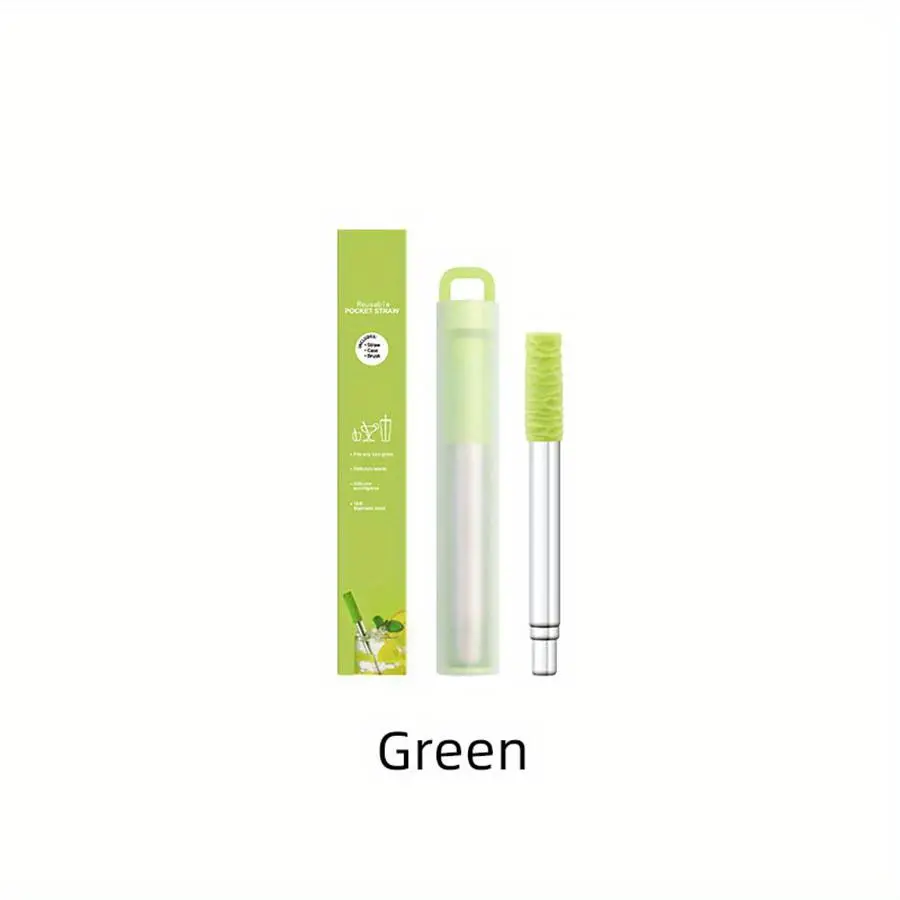 Reusable Folding Drinking Straw, 1 Piece Portable Drinking Straw with Cleaning Brush & Storage Box, Drinking Utensils for Home Office Party Travel