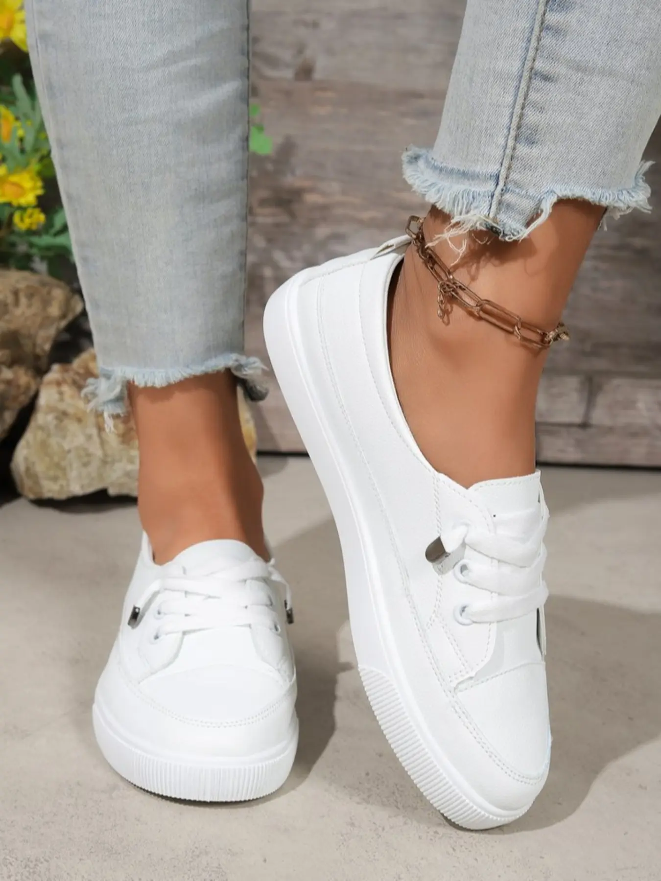 Women's Slip-On Sneakers, Slip On Trainers, Thick Sole PU Leather, Anti-Slip Rubber Sole, Fashionable Casual Shoes, All Seasons, Comfortable and Stylish, Walking Shoes, Casual Wear Shoes