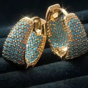 LisiZen New Blue Turquoise Teardrop Earrings with Dazzling Zircon Circle, Elegant Ear Accessories for Women DZEH5637
