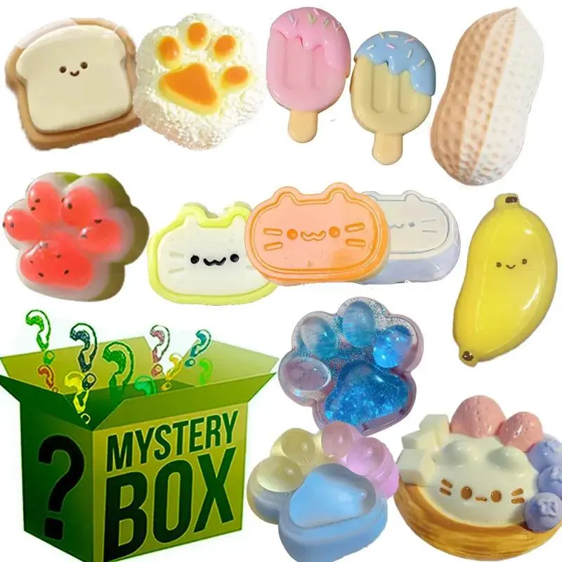 Stress-relief toys， Kawaii Cat Claw Simulation Food Squishies Fidget Toy Set, Soft Mochi Anti-Stress Toys, Fidget for Adults, Kawaii Plush Birthday Gift for Friends, Squishies Toys