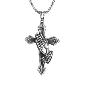 Silver Stainless Steel Palm Cross Necklace Waterproof Necklace Religious Chain Jewelry Gift Silver Stainless Steel Palm Cross Necklace Waterproof Necklace Religious Chain Jewelry Gift