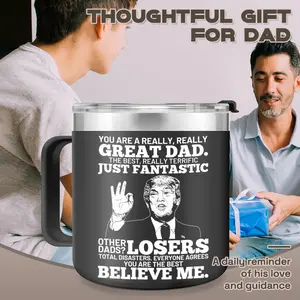 14 oz Black Mug Cup - Insulated Stainless Steel Christmas Gifts for Dad Father's Day Birthday Present BPA-Free Unique Dad Gifts from Daughter Son