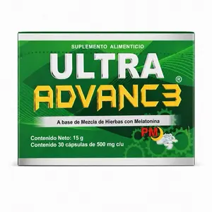 Ultra Advance 3 PM 30 Capsules herbal mix Reinforced Formula (500 mg ea) - Dietary Supplement Turmeric, Vegan, Gold Version Natural Edible