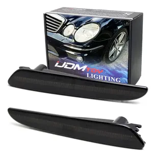 iJDMTOY Smoked Lens White Full LED Strip Front Side Marker Light Assembly For 2007-2009 Mercedes W211 E-Class LCI, Powered by 60-SMD LED
