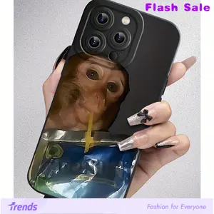 Monkey Sipping Caprisun Phone Case, Fall and Shockproof Phone Case in Summer, Full Side Protection for iPhone 15/14/13/12/11 Pro Max Phone Case