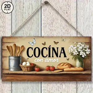Spanish Cooking Quote Wall Decor, Wall Hanging Decor, Rustic Wooden Sign with Hooks, Easy Install Kitchen Decoration, Home Cafe Restaurant Ornament, Home Decor Products