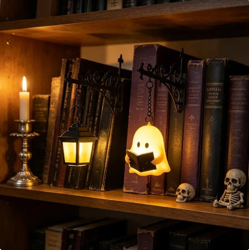 Halloween Library Lantern Mini Bookshelf Lamp, Hanging Lantern Book Shelf Light | Vintage Library Lantern-decorative Bookshelf Lighting, with Warm LED Glow, Gifts for Book Lovers