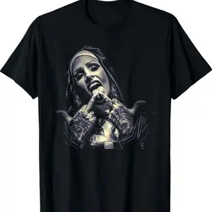 Casual Round Neck Shortsleeve Fashion Cotton Graphic Tees Streetwear Occult Gothic Dark Satanic Nun Tattoos Unholy Nun Horror T-Shirt ZOY