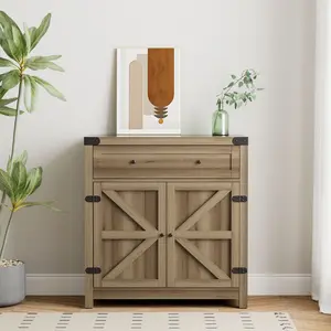 FURMAX Modern Farmhouse Storage Cabinet, Wood Kitchen Buffet Sideboard with Drawer and Shelf FURMAX Modern Farmhouse Storage Cabinet, Wood Kitchen Buffet Sideboard with Drawer and Shelf