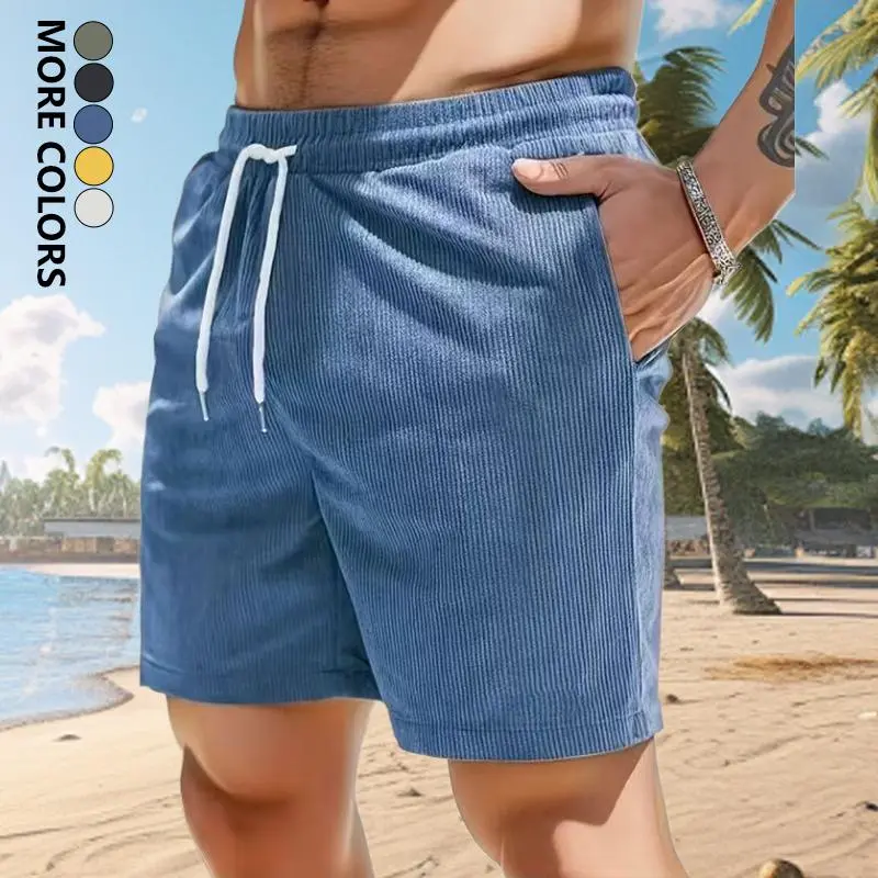 Men’s summer fashion beach shorts—lightweight, breathable casual athletic shorts made from corduroy fabric with an elastic waistband, suitable for everyday wear, basketball training, and outdoor activities. Cozy Tropical Menswear Sports