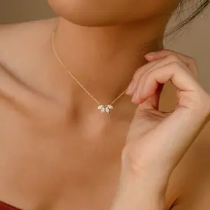 Marquise Diamond Necklace by Caitlyn Minimalist - Dainty Floral Crystal Charm Necklace in 18K Gold Finish & Sterling Silver - Wedding Jewelry - Bridal Shower Gift