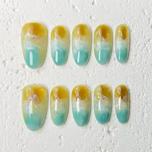 [Velvet Dawn] Medium Oval Handmade Press on Nails, Fake Nails with Nail tool kit with Jelly Stickers, Reusable, Durable