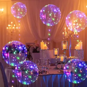 10Pcs LED Light Up Bobo Balloons Transparent Balloons with 3M String Lights