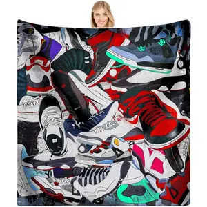 EISKBC Basketball Sneaker Blanket for Boys, Soft Cozy Warm Flannel Fleece, Decorative for Sofa, Couch, Chair, Bed, Living Room, 60x50inch