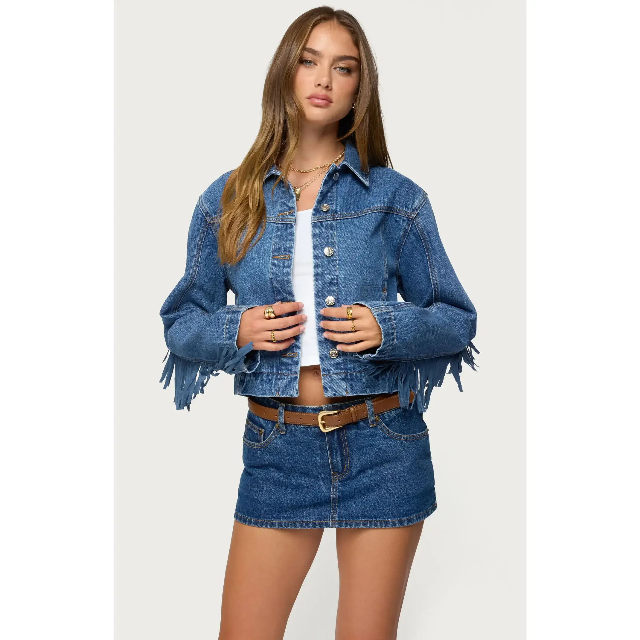Edikted Women's Maurice Fringed Denim Jacket