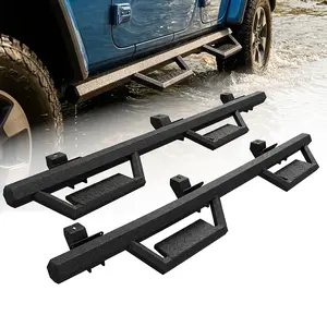 Dual-Step Running Boards for 2018-2026 Jeep Wrangler JL 4-Door, Heavy Duty Steel Drop Side Steps Nerf Bars, Textured Black