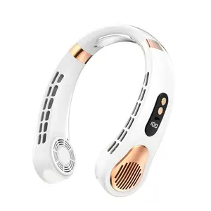 Ice Cooling Neck Fan with RGB Lights - 5 Speed Modes (≤20dB) & 6000mAh Battery | Type-C Fast Charge | 16°C Powerful Cooling for Outdoor/Office/Travel (White+Gold)