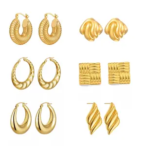 Mindeka 14K Gold Plated Chunky Hoop Earrings Statement Drop Dangle Hypoallergenic Thick Lightweight Jewelry Gift for Women