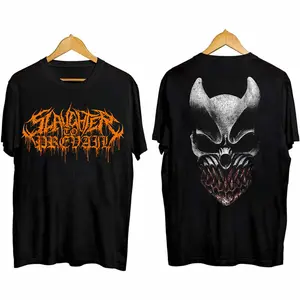 Gildan Women's Fitted Slaughter To Prevail Graphic Tee, Short Sleeve Gothic Heavy Metal Streetwear Top, Oeko-Tex Certified 100% US Cotton