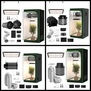 ALPHAGROW 2x2 ft Grow Tent Kit Options, including 24x24x48 inch Grow Tent, 100W Full-Spectrum Timed LED Grow Light, 4&6 inch Ventilation Kits, 8ft Ventilation Duct Combos, and Noise-Reducing Rubber Duct Connectors