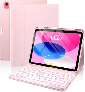 Folio Keyboard Case for iPad 10th Gen 10.9 inch (2022) and iPad 11th (A16, 2025),   Detachable Keyboard, 7-Color Backlight, Thin & Light, Pencil Holder  Light Pink