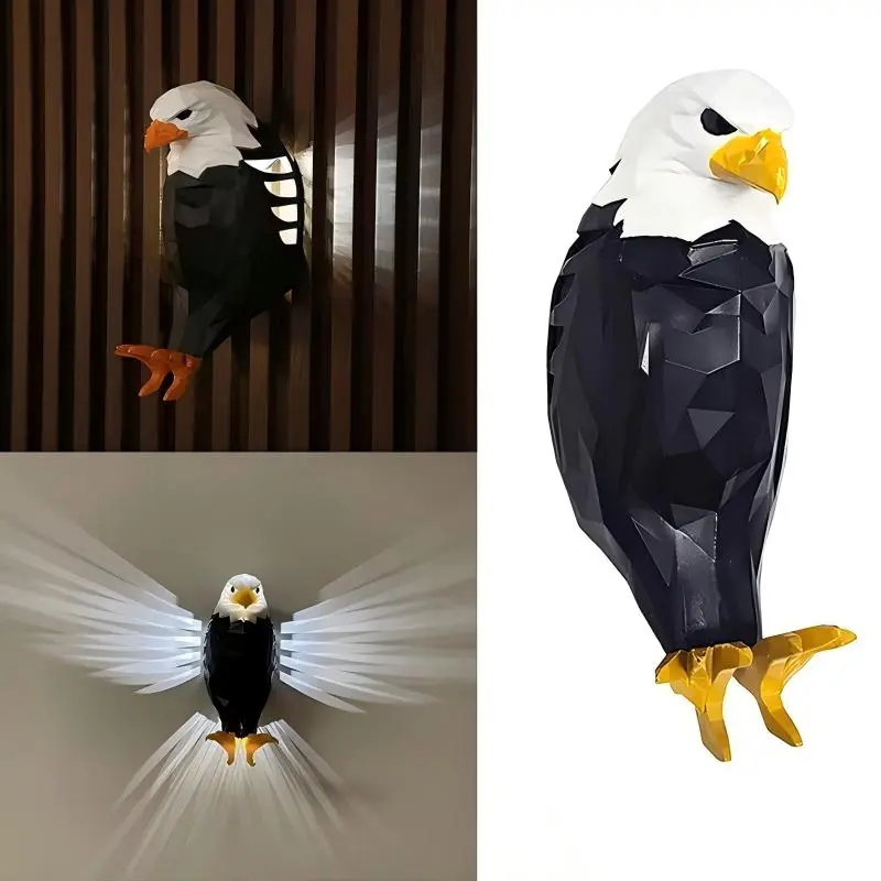 3D Bald Eagle Wall Lamp LED Wing Projection Light Animal Wall Sconce Creative Atmosphere Night Light with Remote Control USB Rechargeable Magnetic Mount Cordless for Bedroom Living Room Hallway Staircase Home Decor Cool Wall Art Gift