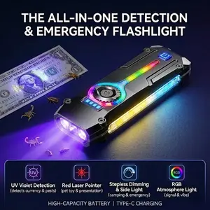 7-in-1 Tactical EDC Flashlight, 1800 Lumens Super Bright, Rechargeable Pocket Light with UV/Laser/RGB, Stepless Dimming Fidget Dial & Magnetic Base - Perfect Gadget Gift for Men, Camping, Mechanic
