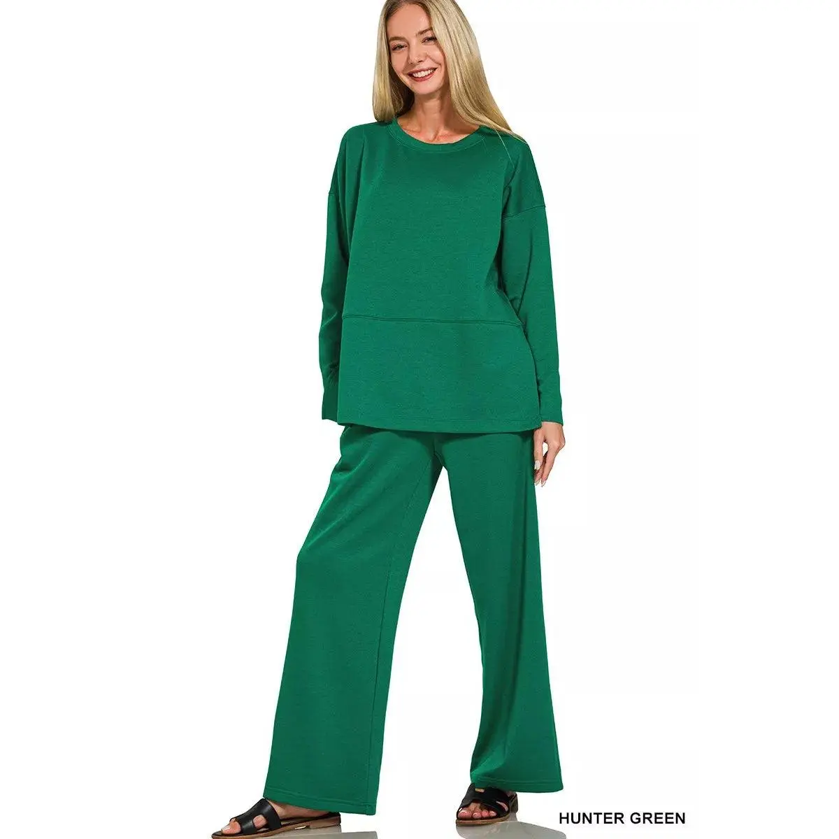 Zenana Scuba Side Slit Top and Pants Set