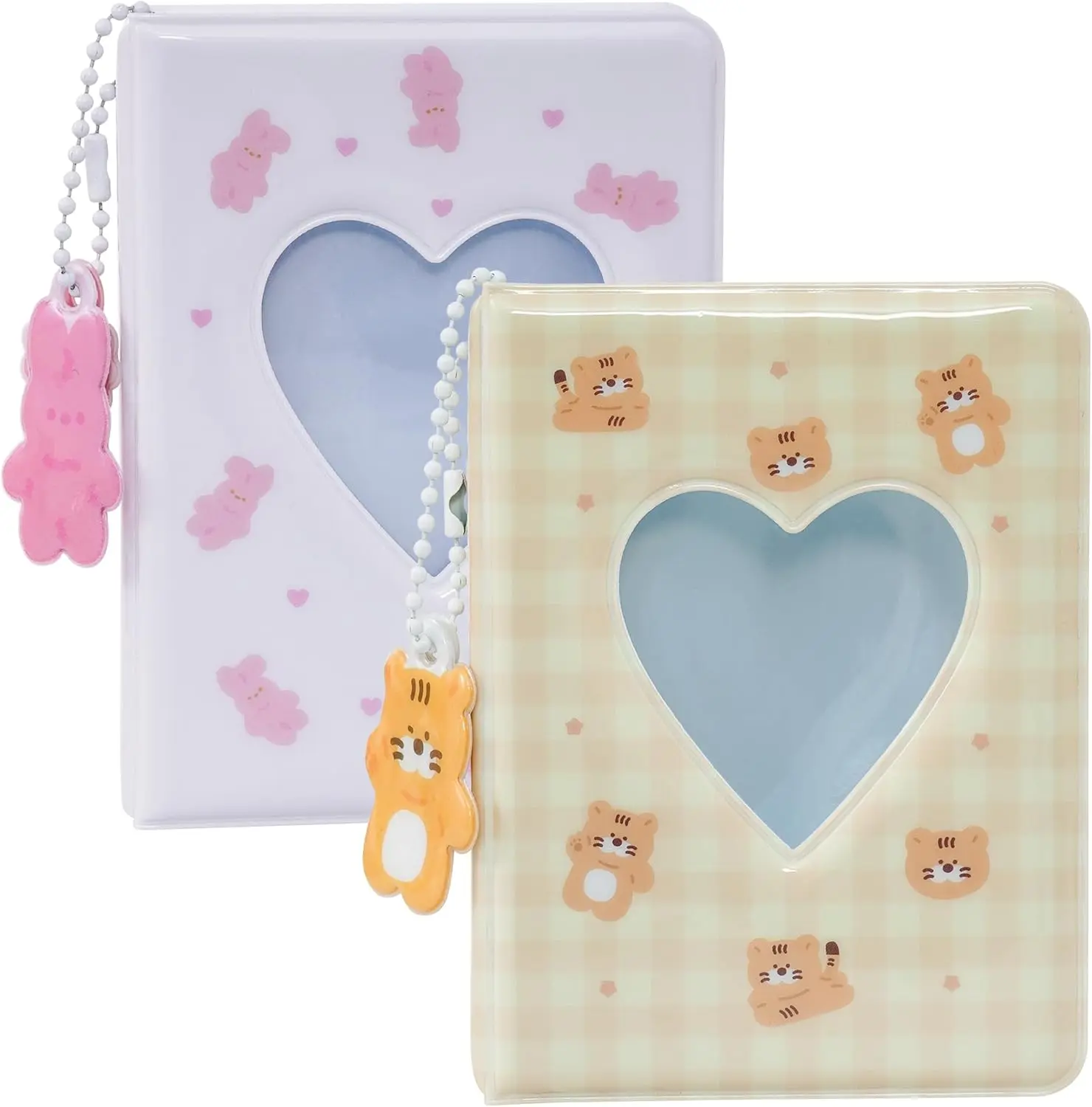 2 count Photocard Binder Album, Mini Photo Album Kpop, 3 Inch Kpop Love Heart Hollow Photocard Binder, Mini Photo Card Book Holder (Style 1)