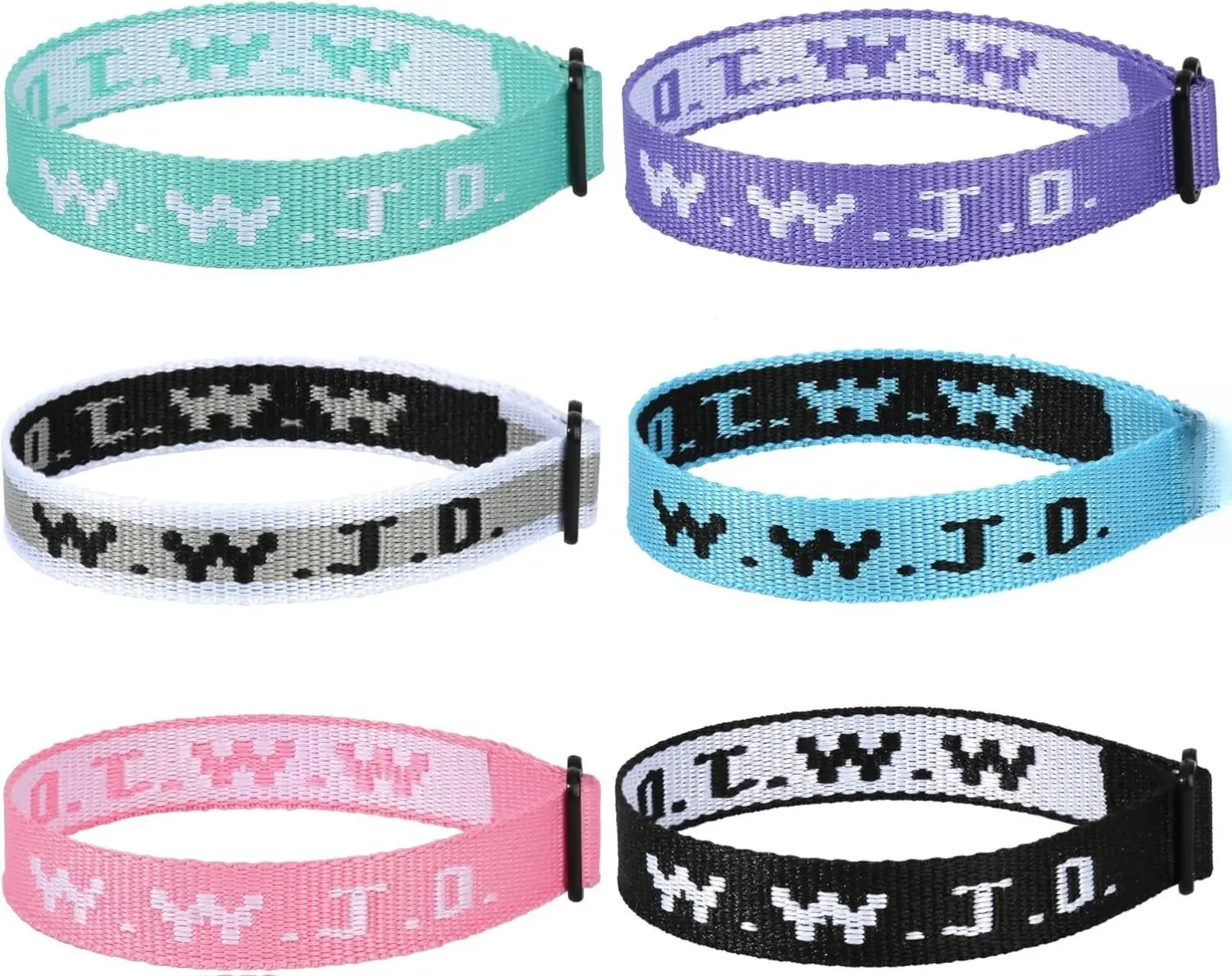 6PCS WWJD Bracelets for Women Men Christian Gifts Wristbands What Would Jesus Do Bracelets Adjustable Size Lightweight Comfortable Durable Waterproof with Message Card & Velvet Bag