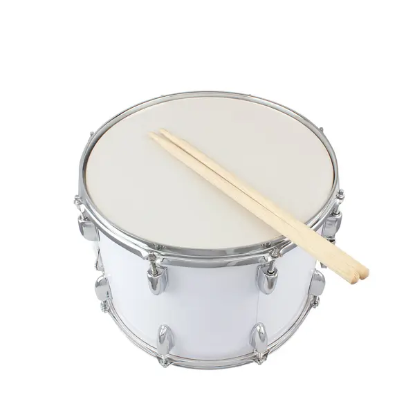 Adjustable White 14x10 in Marching Drum Kit, Percussion Instrument with Drumsticks, Key, Strap - Marching Band Essential, Ready to Use