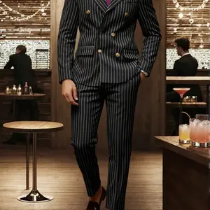 Men's striped printed button decoration sports jacket and pants two-piece set, wedding party slim fit business formal suit, spring and autumn men's wear, men's wear