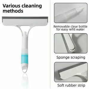 3-in-1 Window Cleaning Tool Spray Squeegee Microfiber Scrubber Lightweight Silicone Cleaner for Car Windshield Household Glass
