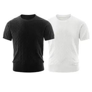 2PACK Men's Cable Knit Tees  Trendy Textured Short Sleeve Shirts, Soft Comfy Casual Crew Neck Tops, Essential Streetwear