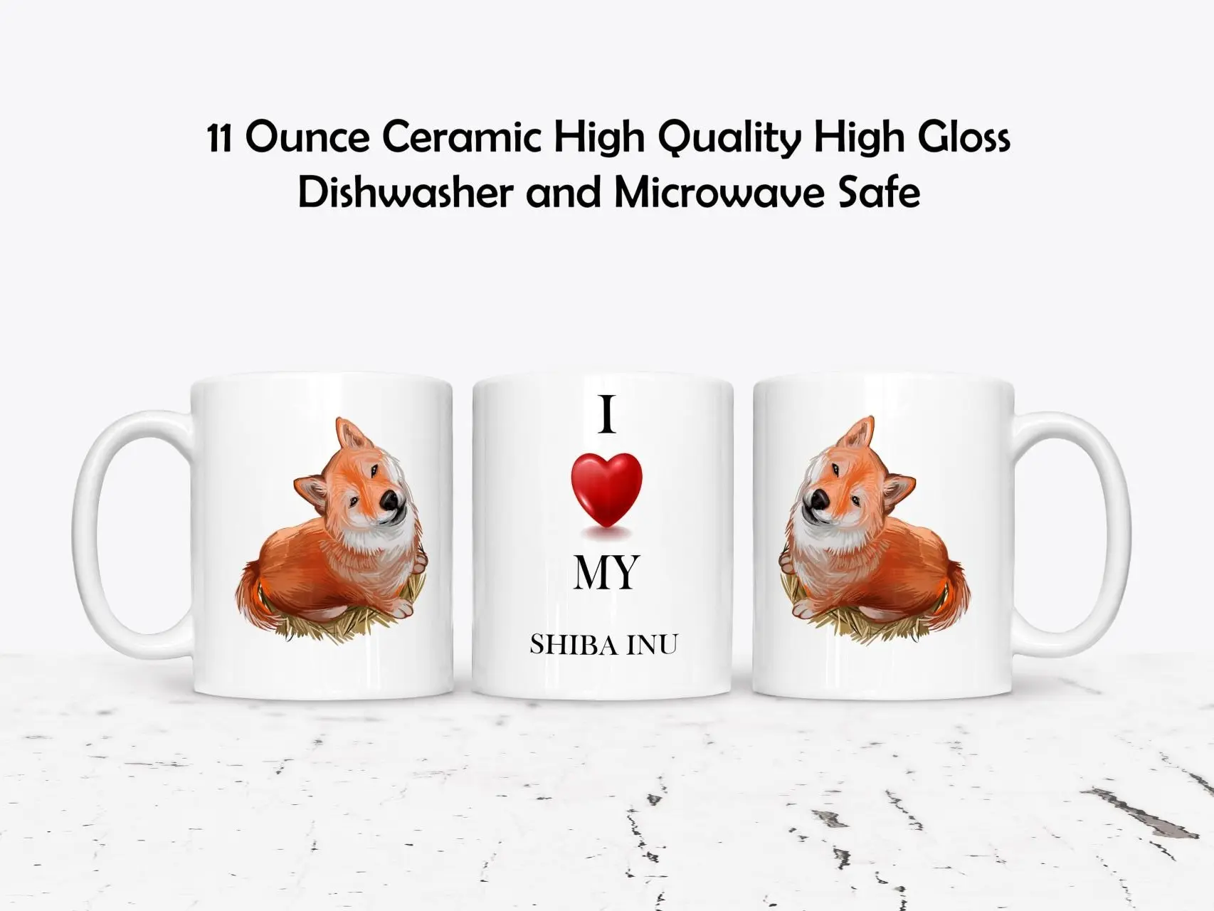 Shiba Inu Custom Love My Dog Drinkware 11 or 15 Ounce Ceramic High Gloss Dishwasher Microwave Safe Mug Personalized with Pet's Name by The Brightener Group