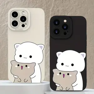 Cute Hugging Cats Customized TPU Phone Case for iPhone 11, 12, 13, 14, 15, 16, 17, E, Pro, Max, Plus, Kawaii Cartoon Animal Design, Soft Shockproof Protective Cover for Girls