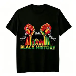 I Am Black History Fist Broken Chain African Flag Color Vintage Washed T-Shirt, Black History Month Juneteenth Civil Rights Graphic Tee celebrate Black culture & identity No box included