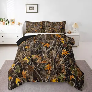 Feelyou Microfiber Camo Comfy Bed Set - Rustic Farmhouse Woodland Hunting Forest Quilt, Bed Comforter Set for Boys, Comfy Bed Sets