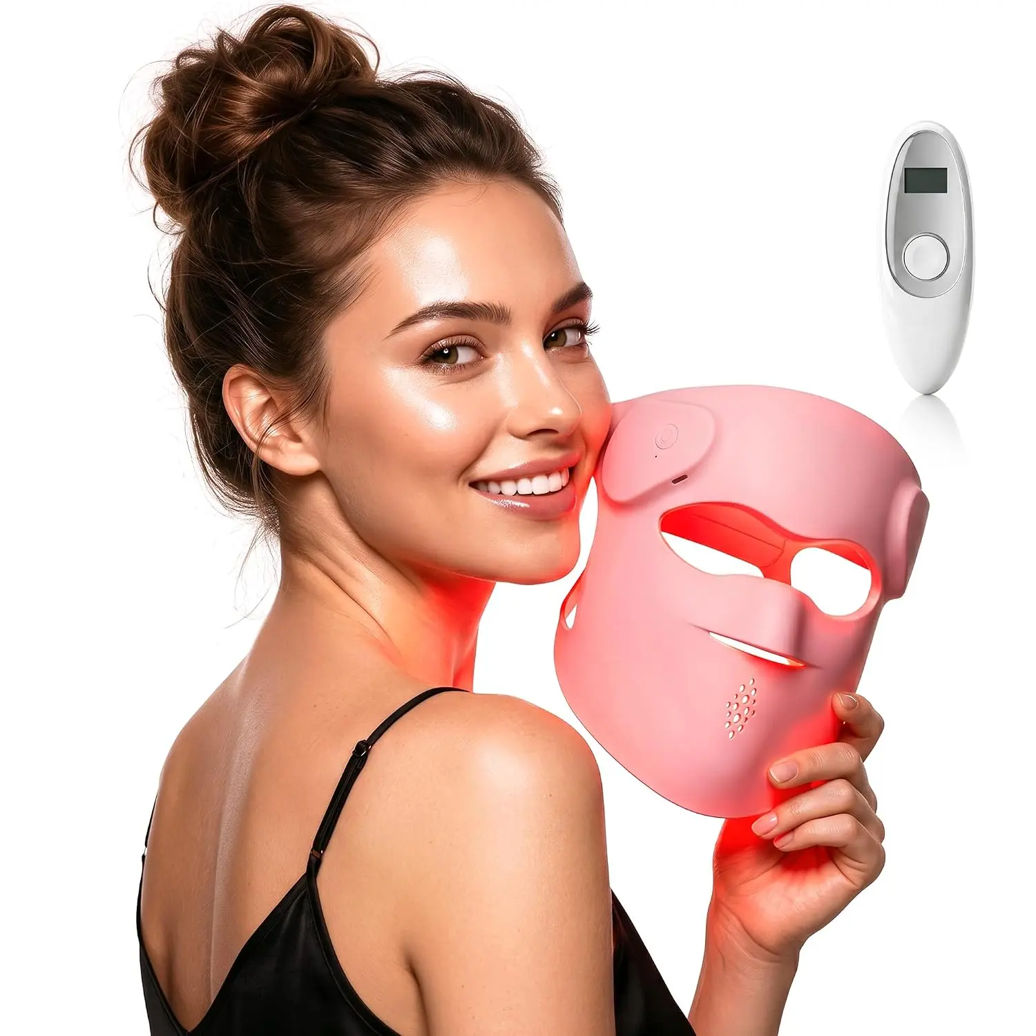 FDA-Cleared 3D Cordless Liquid Silicone Infrared Red Light Therapy Facial Mask - Adjustable Velcro, Remote Control, 2-Hour Runtime, Rechargeable for Home Anti-Aging & Acne Skincare Routine