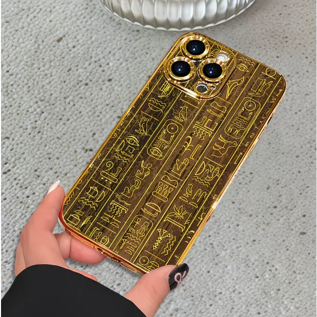 Patterned Egyptian Hieroglyphs Imitation Liquid Silicone Soft Phone Case - Shockproof, Anti-Drop Protection Bumper, Wristband Kickstand, Dustproof, Moisture-Resistant, Stain-Resistant Cover for iPhone 17/16/15/14/13/12/11 Pro Max Plus, Protective, Accesso