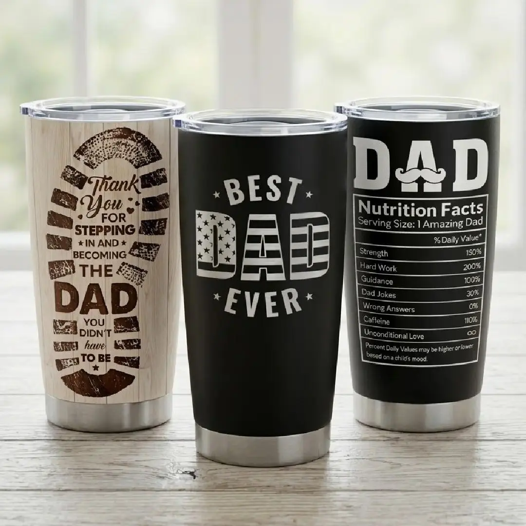 20oz Stainless Steel Slim Leak-Proof Portable Stylish Reusable Vacuum Insulated Tumbler with Lid - Double-Wall Tea Tumbler, 0-500ml Printed Adult Drinkware, Anti-Scalding Explosion-Proof Father's Day Gift for 5-Star Dads with Dad Jokes