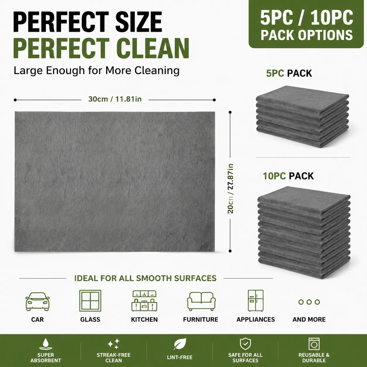 Lint-Free Microfiber Cleaning Cloths, 5-10 Pack Ultra-Absorbent Washable Washcloths, Thick Durable Scratch-Resistant Daily Home Cleaning Supplies, Leaves No Streaks for Windows/Kitchen