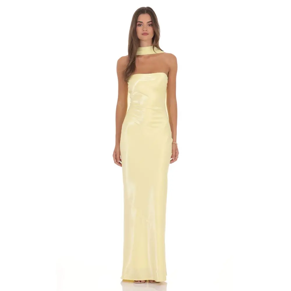 Strapless Fitted Maxi Dress With Chocker Style Scarf