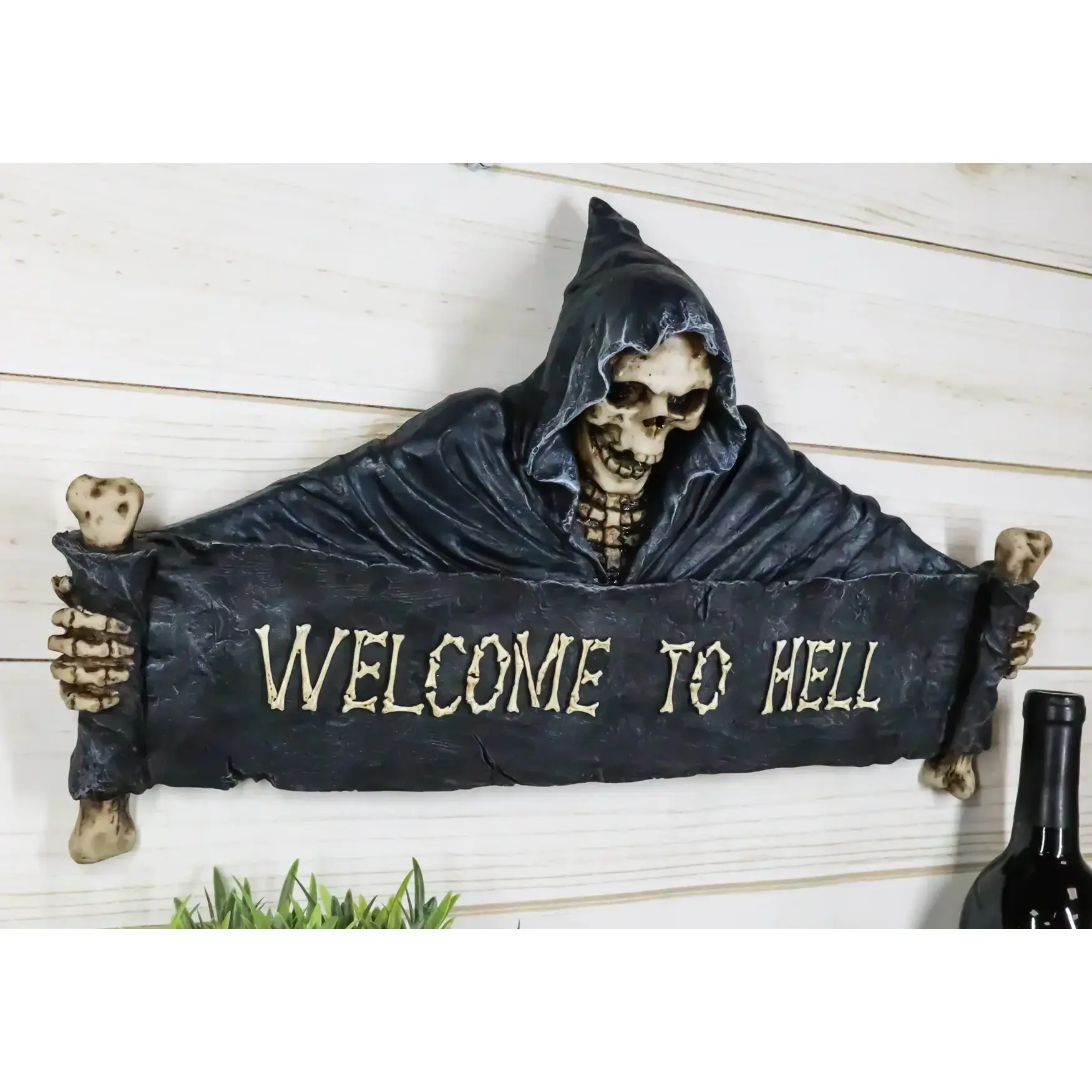 Ebros Large Grim Reaper Skeleton with Opening Scroll Hanging Wall Decor, 17.5" Long Sculpture - Creative, Artistic Interior Wall Decor for Home Supplies, Ideal Gift for Statues & Figurines Enthusiasts