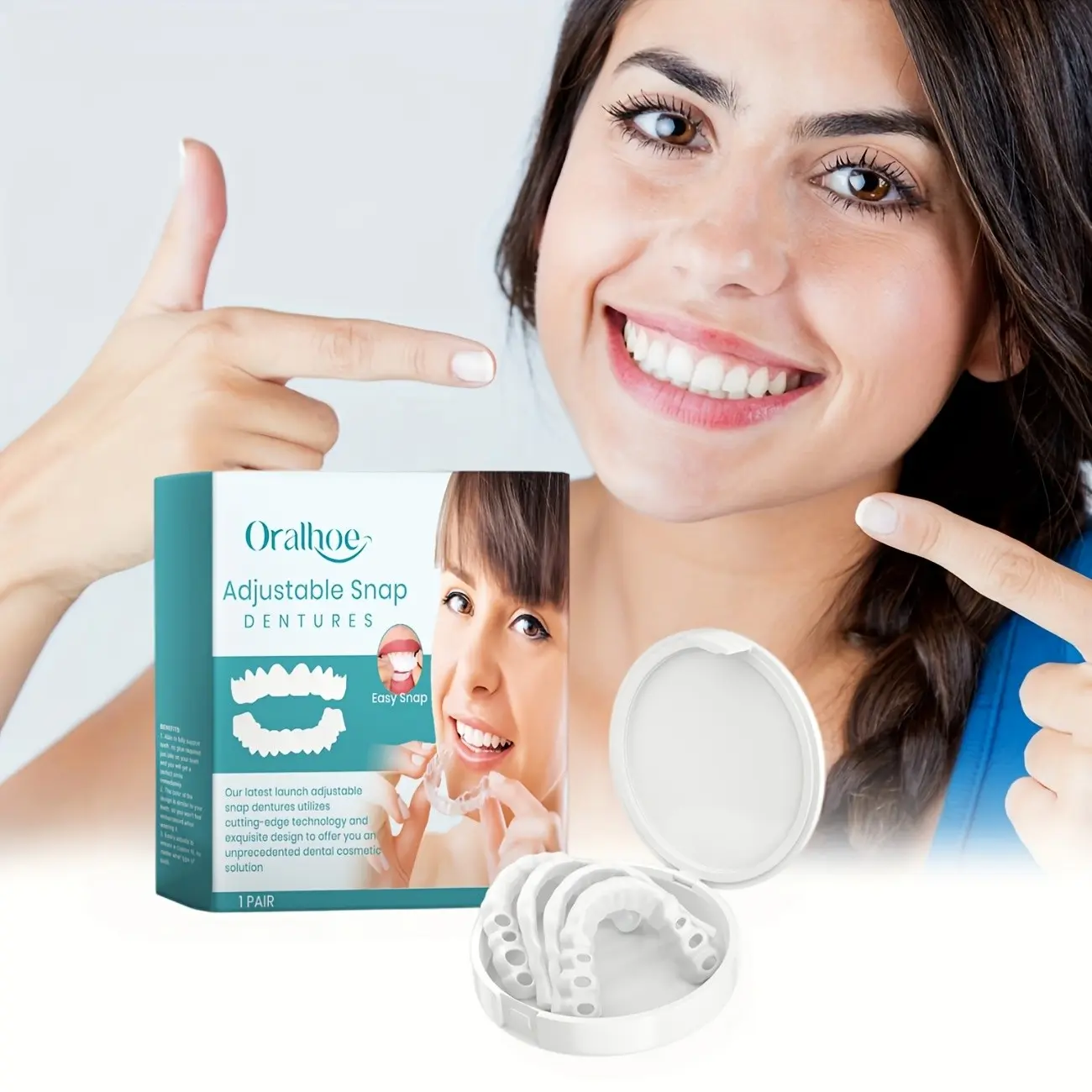 Adjustable Snap-on Dentures. Soft And Easy to Wear. Comfortable And Easy to Clean. Instantly Your Smile. Boost Your Confidence. Enjoy Smiling. Unisex. Perfect for Halloween, Christmas, Parties, And As Small New Year's Gifts.
