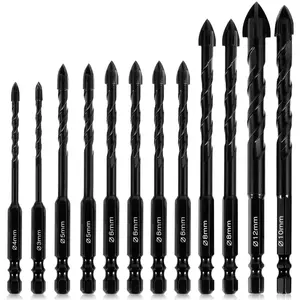 12 pcs Masonry Drill Bit Set for Power Tool, Heavy Duty 1/4" Hex Shank Concrete Drill Bit Set for Glass, Tile, Brick, Pots, Plastic and Wood, Carbide Tip Works with Ceramic, Marble, Granite, Tool, Heavy Duty Power ToolSurfoze Construction