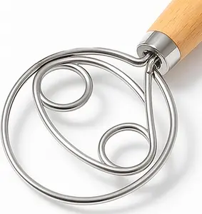 Stainless Steel Dough Whisk for Sourdough - 13 Inch Dough Whisk with Smooth Wooden Handle for Easy Sourdough & Bread Mixing