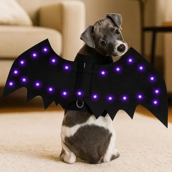Puppy Wings - Black Bat Design with Purple LED Lights for Pet Costume Accessories